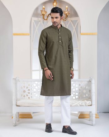 ARISTOQ Khaki Textured Embroidered Panjabi