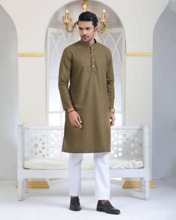 ARISTOQ Olive Green Embroidered Panjabi