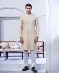 Loxtyle Premium Tan Brown Embroidered Texture Punjabi