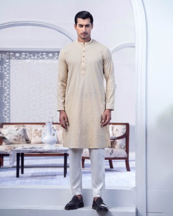 Loxtyle Premium Tan Brown Embroidered Texture Punjabi
