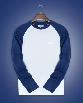 Loxtyle Navy & White Raglan Full Sleeve T-Shirt