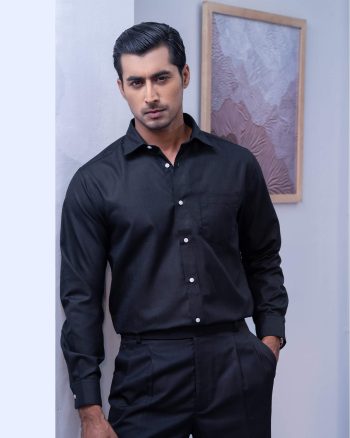 Loxtyle Pure Black Premium Cotton Shirt